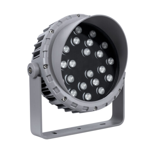 GloboStar® FLOOD-MENA 90647 Προβολέας Wall Washer με Αντιθαμβωτική Γρίλια για Φωτισμό Κτιρίων LED 24W 2040lm 30° DC 24V Αδιάβροχο IP65 Φ23 x Υ18cm Πολύχρωμο RGBW DMX512 – Ασημί – 3 Years Warranty