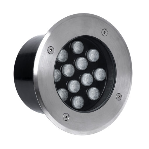 GloboStar® UNDERGROUND-TINA 90667 Χωνευτό Φωτιστικό Σποτ Δαπέδου LED 12W 1320lm 30° DC 24V Αδιάβροχο IP65 Φ16 x Υ9cm Θερμό Λευκό 3000K – Ανοξείδωτο Ατσάλι – 3 Years Warranty