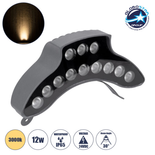 GloboStar® TREELIGHT-PINA 90683 Κυρτή Μπάρα Φωτισμού Wall Washer Ειδική για Φυτά – Δέντρα LED 12W 1320lm 30° DC 24V Αδιάβροχο IP65 Μ20.5 x Π5.5 x Υ12cm Θερμό Λευκό 3000K – Γκρι Ανθρακί – 3 Years Warranty