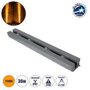 GloboStar® WINDOW-ARTE 90722 Αρχιτεκτονικό Φωτιστικό Ανάδειξης Παραθύρων & Θυρών – Window & Door Light LED 36W 3060lm 8×180° DC 24V Αδιάβροχο IP67 Μ50 x Π7 x Υ4.5cm Αρχιτεκτονικό Πορτοκαλί 2200K – Γκρι Ανθρακί – 3 Χρόνια Εγγύηση
