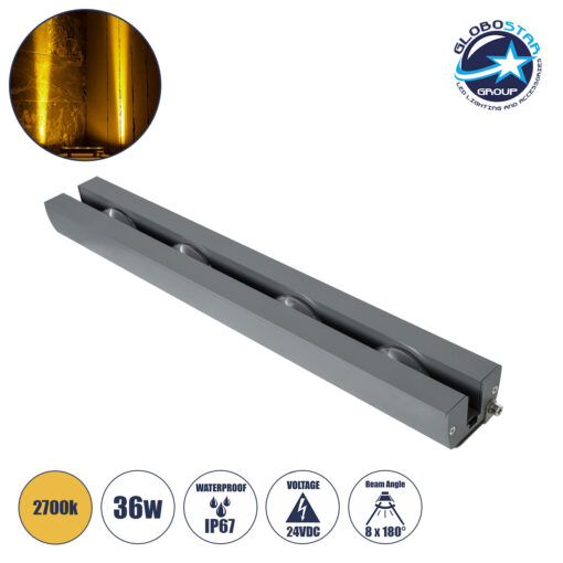 GloboStar® WINDOW-ARTE 90723 Αρχιτεκτονικό Φωτιστικό Ανάδειξης Παραθύρων & Θυρών – Window & Door Light LED 36W 3240lm 8×180° DC 24V Αδιάβροχο IP67 Μ50 x Π7 x Υ4.5cm Θερμό Λευκό 2700K – Γκρι Ανθρακί – 3 Χρόνια Εγγύηση