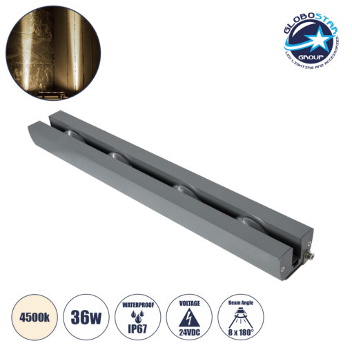 GloboStar® WINDOW-ARTE 90724 Αρχιτεκτονικό Φωτιστικό Ανάδειξης Παραθύρων & Θυρών – Window & Door Light LED 36W 3420lm 8×180° DC 24V Αδιάβροχο IP67 Μ50 x Π7 x Υ4.5cm Φυσικό Λευκό 4500K – Γκρι Ανθρακί – 3 Χρόνια Εγγύηση