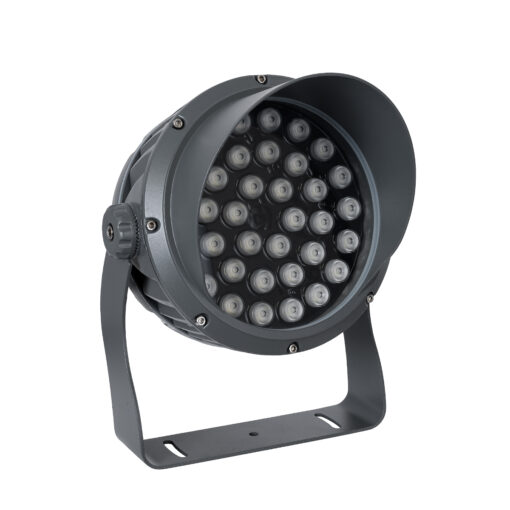 GloboStar® FLOOD-DIMO 90745 Προβολέας Wall Washer με Αντιθαμβωτική Γρίλια για Φωτισμό Κτιρίων LED 54W 4590lm 10° DC 24V Αδιάβροχο IP67 Μ26 x Π28 x Υ35cm RGBW DMX512 – Γκρι Ανθρακί – 3 Χρόνια Εγγύηση