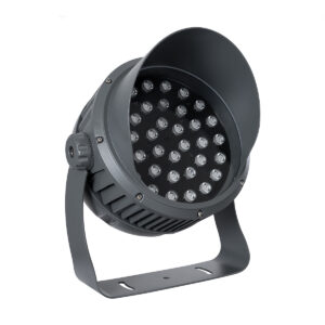 GloboStar® FLOOD-DIMO 90748 Προβολέας Wall Washer με Αντιθαμβωτική Γρίλια για Φωτισμό Κτιρίων LED 100W 8500lm 10° DC 24V Αδιάβροχο IP67 Μ34 x Π36 x Υ44cm RGBW DMX512 – Γκρι Ανθρακί – 3 Χρόνια Εγγύηση