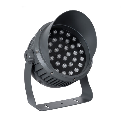 GloboStar® FLOOD-DIMO 90748 Προβολέας Wall Washer με Αντιθαμβωτική Γρίλια για Φωτισμό Κτιρίων LED 100W 8500lm 10° DC 24V Αδιάβροχο IP67 Μ34 x Π36 x Υ44cm RGBW DMX512 – Γκρι Ανθρακί – 3 Χρόνια Εγγύηση