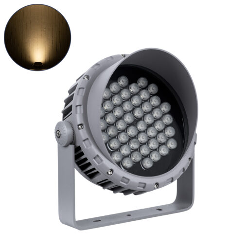 GloboStar® FLOOD-MENA 90646 Προβολέας Wall Washer με Αντιθαμβωτική Γρίλια για Φωτισμό Κτιρίων LED 48W 4320lm 30° AC 220-240V Αδιάβροχο IP65 Φ25 x Υ18cm Θερμό Λευκό 3000K – Ασημί – 3 Years Warranty