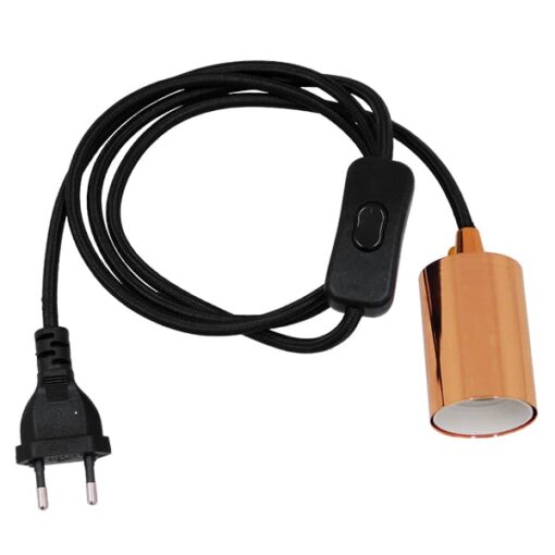 Κρεμαστό Φωτιστικό Whip με Μαύρο Διακόπτη και Ροζ Χρυσό Ντουί E27 – Μαύρη Πρίζα και Μαύρο Υφασμάτινο Καλώδιο 1.4m GloboStar 91033