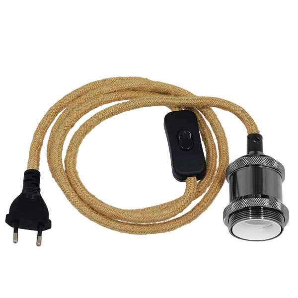 Κρεμαστό Φωτιστικό Whip με Σκούρο Νίκελ Ντουί E27 – Μαύρο Διακόπτη – Μαύρη Πρίζα και Μπέζ Υφασμάτινο Καλώδιο 1.4m GloboStar 91042