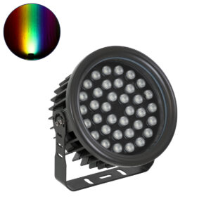 GloboStar® FLOOD-NEVA 90400 Προβολέας Wall Washer για Φωτισμό Κτιρίων LED 72W 6120lm 30° DC 24V Αδιάβροχο IP65 L24.5 x W24.5 x H14.7cm RGBW DMX512 – Μαύρο – 3 Years Warranty