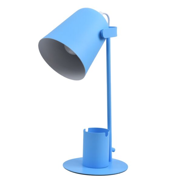 GloboStar® PENCASE 61568 Μοντέρνο Επιτραπέζιο Φωτιστικό Γραφείου – Πορτατίφ – Μονόφωτο 1 x E27 Μπλε Μεταλλικό Καμπάνα με Διακόπτη On/Off – Μολυβοθήκη & Βάση Τηλεφώνου – L12 x W15 x H38cm