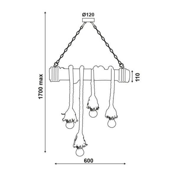 Κρεμαστό Φωτιστικό Οροφής Σχοινί 4xE27 Μέταλλο-Μπαμπού Καφέ ACA DECOR – 932604BBR