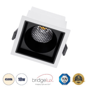GloboStar® PLUTO-M 60270 Χωνευτό LED Spot Downlight TrimLess Μ8.4xΠ8.4cm 10W 1300lm 38° AC 220-240V IP20 Μ8.4 x Π8.4 x Υ5.9cm – Τετράγωνο – Λευκό με Μαύρο Κάτοπτρο & Anti-Glare HoneyComb – Φυσικό Λευκό 4500K – Bridgelux COB – 5 Years Warranty