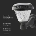 LED Ηλιακό Φαναράκι Τοίχου με RF Control V-TAC IP44 Μαύρο Σώμα  CCT – 93575