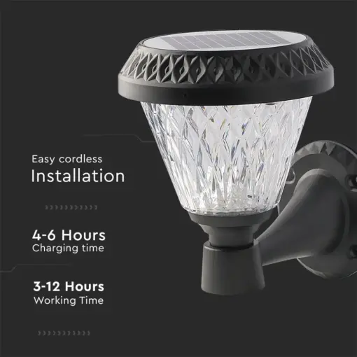 LED Ηλιακό Φαναράκι Τοίχου με RF Control V-TAC IP44 Μαύρο Σώμα  CCT – 93575