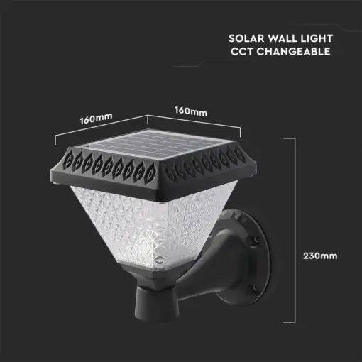 LED Ηλιακό Φαναράκι Τοίχου με RF Control V-TAC IP44 Μαύρο Σώμα  CCT – 93578
