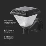 LED Ηλιακό Φαναράκι Τοίχου με RF Control V-TAC IP44 Μαύρο Σώμα  CCT – 93578
