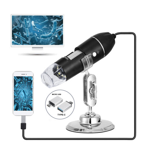 GloboStar® 79995 Digital Electron Microscope With 8 LED – Ψηφιακό Ηλεκτρονικό Μικροσκόπιο με 8 LED USB & Type-C Adapter DC 5v x1600 Zoom Mode – Video Camera 2MP 1600×1200 Φ3.5 x Υ12cm