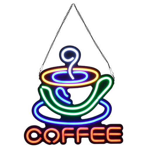 GloboStar® 85855 Φωτιστικό Ταμπέλα Φωτεινή Επιγραφή NEON LED Σήμανσης COFFEE 30W AC 230V με Διακόπτη On/Off Λευκό – Γαλάζιο – Κίτρινο – Πράσινο – Κόκκινο