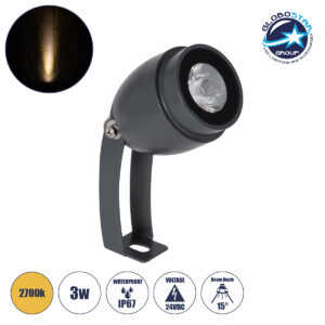 GloboStar® TREELIGHT-TREEGAL 90461 Σποτ Φωτισμού Ειδικό για Φυτά – Δέντρα με Βάση Μπετού & Κορμού LED 3W 330lm 15° DC 24V Αδιάβροχο IP67 Φ5 x Υ14.7cm Θερμό Λευκό 2700K – Γκρι Ανθρακί – 3 Years Warranty