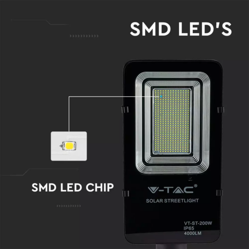 LED ηλιακό φωτιστικό δρόμου 50W ψυχρό λευκό 6000K μαύρο σώμα V-TAC – 95509