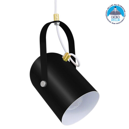 GloboStar® HAZEL 00930 Μοντέρνο Κρεμαστό Φωτιστικό Οροφής Μονόφωτο 1 x E27 Σατινέ Μαύρο με Χρυσές Λεπτομέρειες Μεταλλικό Φ12 x Υ27cm