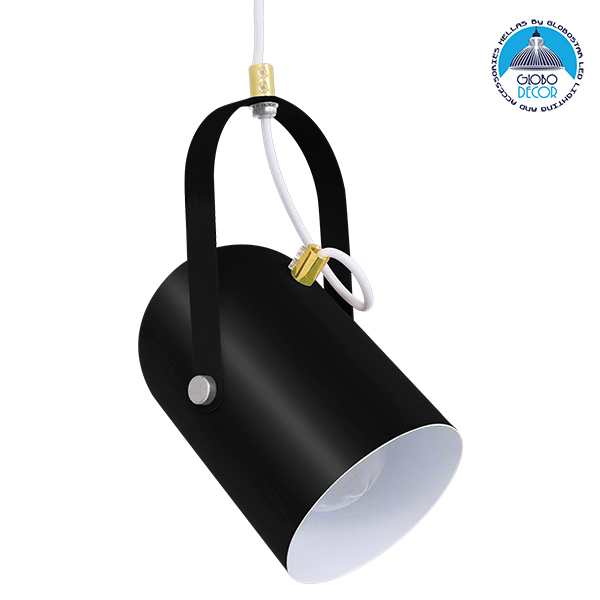 GloboStar® HAZEL 00930 Μοντέρνο Κρεμαστό Φωτιστικό Οροφής Μονόφωτο 1 x E27 Σατινέ Μαύρο με Χρυσές Λεπτομέρειες Μεταλλικό Φ12 x Υ27cm