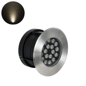 GloboStar® UNDERGROUND-SINA 90571 Χωνευτό Φωτιστικό Σποτ Δαπέδου LED 18W 1620lm 15° DC 24V Αδιάβροχο IP68 Φ20 x Υ11cm Θερμό Λευκό 2700K – Ανοξείδωτο Ατσάλι – 3 Χρόνια Εγγύηση