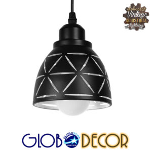 GloboStar® COOLIE 01475 Μοντέρνο Κρεμαστό Φωτιστικό Οροφής Μονόφωτο 1 x E27 Μεταλλικό Μαύρο Λευκό Καμπάνα Φ13 x Υ14cm