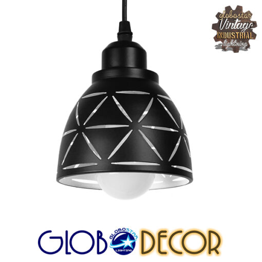GloboStar® COOLIE 01475 Μοντέρνο Κρεμαστό Φωτιστικό Οροφής Μονόφωτο 1 x E27 Μεταλλικό Μαύρο Λευκό Καμπάνα Φ13 x Υ14cm