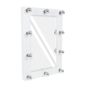 GloboStar® MAKEUP MIRROR-60×90-4 Μοντέρνος Καθρέπτης Μακιγιάζ με Πλαίσιο Φυσικού Ξύλου με Διακόπτη On/Off 10 x E27 AC220-240V – Μ60 x Π7 x Υ90cm – Λευκή Λάκα