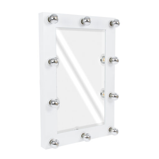 GloboStar® MAKEUP MIRROR-60×90-4 Μοντέρνος Καθρέπτης Μακιγιάζ με Πλαίσιο Φυσικού Ξύλου με Διακόπτη On/Off 10 x E27 AC220-240V – Μ60 x Π7 x Υ90cm – Λευκή Λάκα