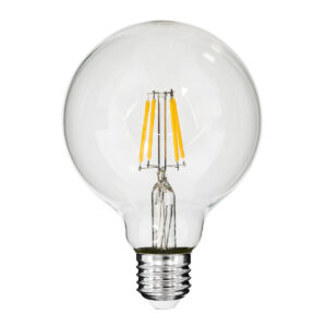 GloboStar® 99009 Λάμπα LED Long Filament E27 G95 Γλόμπος 4W 400lm 360° AC 220-240V IP20 Φ9.5 x Υ13.5cm Θερμό Λευκό 2700K με Διάφανο Γυαλί – Dimmable – 3 Years Warranty