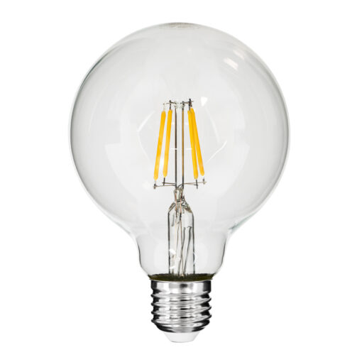 GloboStar® 99009 Λάμπα LED Long Filament E27 G95 Γλόμπος 4W 400lm 360° AC 220-240V IP20 Φ9.5 x Υ13.5cm Θερμό Λευκό 2700K με Διάφανο Γυαλί – Dimmable – 3 Years Warranty