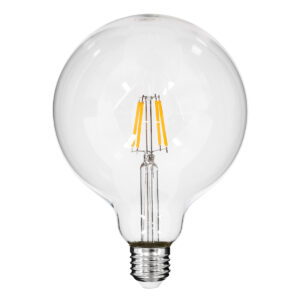 GloboStar® 99012 Λάμπα LED Long Filament E27 G125 Γλόμπος 4W 400lm 360° AC 220-240V IP20 Φ12.5 x Υ18cm Θερμό Λευκό 2700K με Διάφανο Γυαλί – Dimmable – 3 Years Warranty
