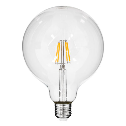 GloboStar® 99012 Λάμπα LED Long Filament E27 G125 Γλόμπος 4W 400lm 360° AC 220-240V IP20 Φ12.5 x Υ18cm Θερμό Λευκό 2700K με Διάφανο Γυαλί – Dimmable – 3 Years Warranty