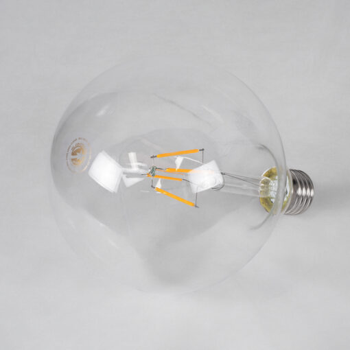 GloboStar® 99012 Λάμπα LED Long Filament E27 G125 Γλόμπος 4W 400lm 360° AC 220-240V IP20 Φ12.5 x Υ18cm Θερμό Λευκό 2700K με Διάφανο Γυαλί – Dimmable – 3 Years Warranty