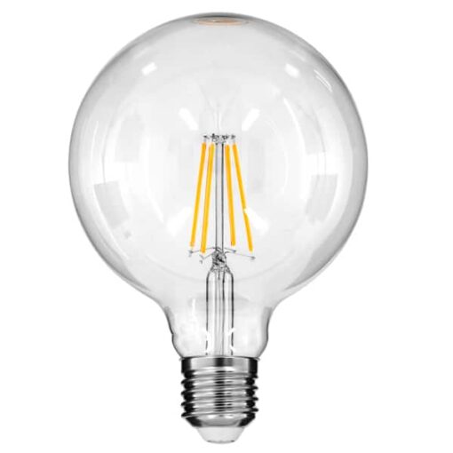 GloboStar® 99013 Λάμπα E27 G125 Γλόμπος LED LONG FILAMENT 8W 880 lm 320° AC 85-265V Edison Retro με Διάφανο Γυαλί Θερμό Λευκό 2700 K Dimmable