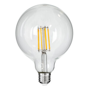 GloboStar® 99014 Λάμπα LED Long Filament E27 G125 Γλόμπος 12W 1200lm 360° AC 220-240V IP20 Φ12.5 x Υ18cm Θερμό Λευκό 2700K με Διάφανο Γυαλί – Dimmable – 3 Years Warranty
