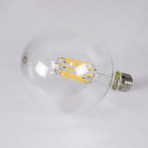 GloboStar® 99014 Λάμπα LED Long Filament E27 G125 Γλόμπος 12W 1200lm 360° AC 220-240V IP20 Φ12.5 x Υ18cm Θερμό Λευκό 2700K με Διάφανο Γυαλί – Dimmable – 3 Years Warranty