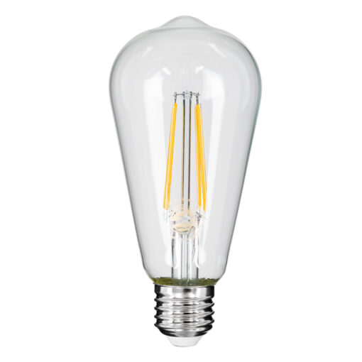 GloboStar® 99016 Λάμπα LED Long Filament E27 ST64 Αχλάδι 8W 800lm 360° AC 220-240V IP20 Φ6.4 x Υ14cm Θερμό Λευκό 2700K με Διάφανο Γυαλί – Dimmable – 3 Years Warranty