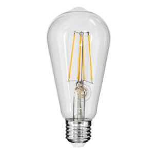 GloboStar® 99017 Λάμπα LED Long Filament E27 ST64 Αχλάδι 10W 1000lm 360° AC 220-240V IP20 Φ6.4 x Υ14cm Θερμό Λευκό 2700K με Διάφανο Γυαλί – Dimmable – 3 Years Warranty