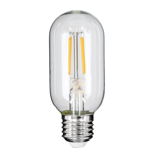GloboStar® 99018 Λάμπα LED Long Filament E27 T45 Σωλήνας 4W 400lm 360° AC 220-240V IP20 Φ4.5 x Υ11cm Θερμό Λευκό 2700K με Διάφανο Γυαλί – Dimmable – 3 Years Warranty