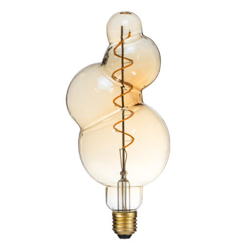 GloboStar® 99021 Λάμπα LED Soft S Spiral Filament E27 BB100 BUBBLES Γλόμπος 6W 420lm 360° AC 220-240V IP20 Φ10 x Υ24cm Ultra Θερμό Λευκό 2200K με Μελί Γυαλί – Dimmable – 3 Years Warranty