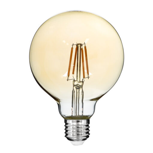 GloboStar® 99039 LED Long Filament Bulb E27 G95 Globe 4W 350lm 360° AC 220-240V IP20 D9.5 x H13.5cm Ultra Θερμό Λευκό 2200K με Μελί Γυαλί – Dimmable – 3 Years Warranty