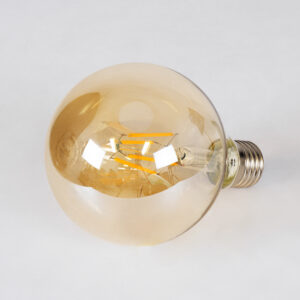 GloboStar® 99039 LED Long Filament Bulb E27 G95 Globe 4W 350lm 360° AC 220-240V IP20 D9.5 x H13.5cm Ultra Θερμό Λευκό 2200K με Μελί Γυαλί – Dimmable – 3 Years Warranty