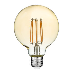 GloboStar® 99041 LED Long Filament Bulb E27 G95 Globe 12W 1080lm 360° AC 220-240V IP20 D9.5 x H13.5cm Ultra Θερμό Λευκό 2200K με Μελί Γυαλί – Dimmable – 3 Years Warranty