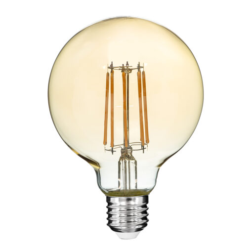 GloboStar® 99041 LED Long Filament Bulb E27 G95 Globe 12W 1080lm 360° AC 220-240V IP20 D9.5 x H13.5cm Ultra Θερμό Λευκό 2200K με Μελί Γυαλί – Dimmable – 3 Years Warranty