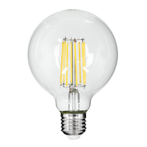 GloboStar® 99054 Λάμπα LED Long Filament E27 G95 Γλόμπος 12W 1320lm 360° AC 220-240V IP20 Φ9.5 x Υ13.5cm Φυσικό Λευκό 4000K με Διάφανο Γυαλί – Dimmable – 3 Years Warranty