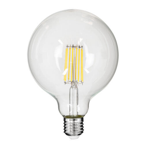 GloboStar® 99055 Λάμπα LED Long Filament E27 G125 Γλόμπος 12W 1320lm 360° AC 220-240V IP20 Φ12.5 x Υ18cm Φυσικό Λευκό 4000K με Διάφανο Γυαλί – Dimmable – 3 Years Warranty