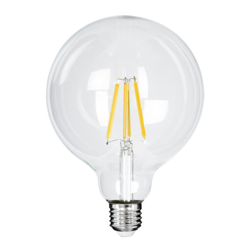 GloboStar® 99085 Λάμπα LED Long Filament E27 G125 Γλόμπος 4W 840lm 360° AC 220-240V IP20 Φ12.5 x Υ13.8cm Θερμό Λευκό 2700K με Διάφανο Γυαλί – Pro Series 210lm/W – A Ενεργειακή Κλάση – 3 Χρόνια Εγγύηση